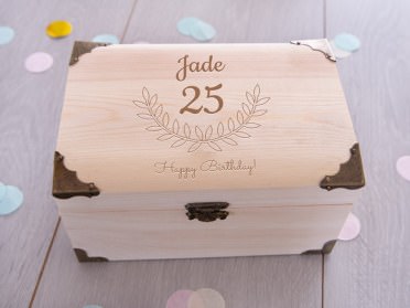 Engraved treasure box with money