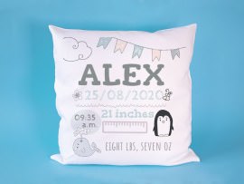 Pillow with text for baby boys
