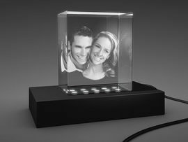 3D glass photo with light base