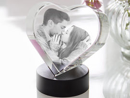 Glass heart with photo engraving