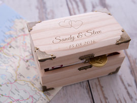 Engraved treasure chest for monetary wedding gift